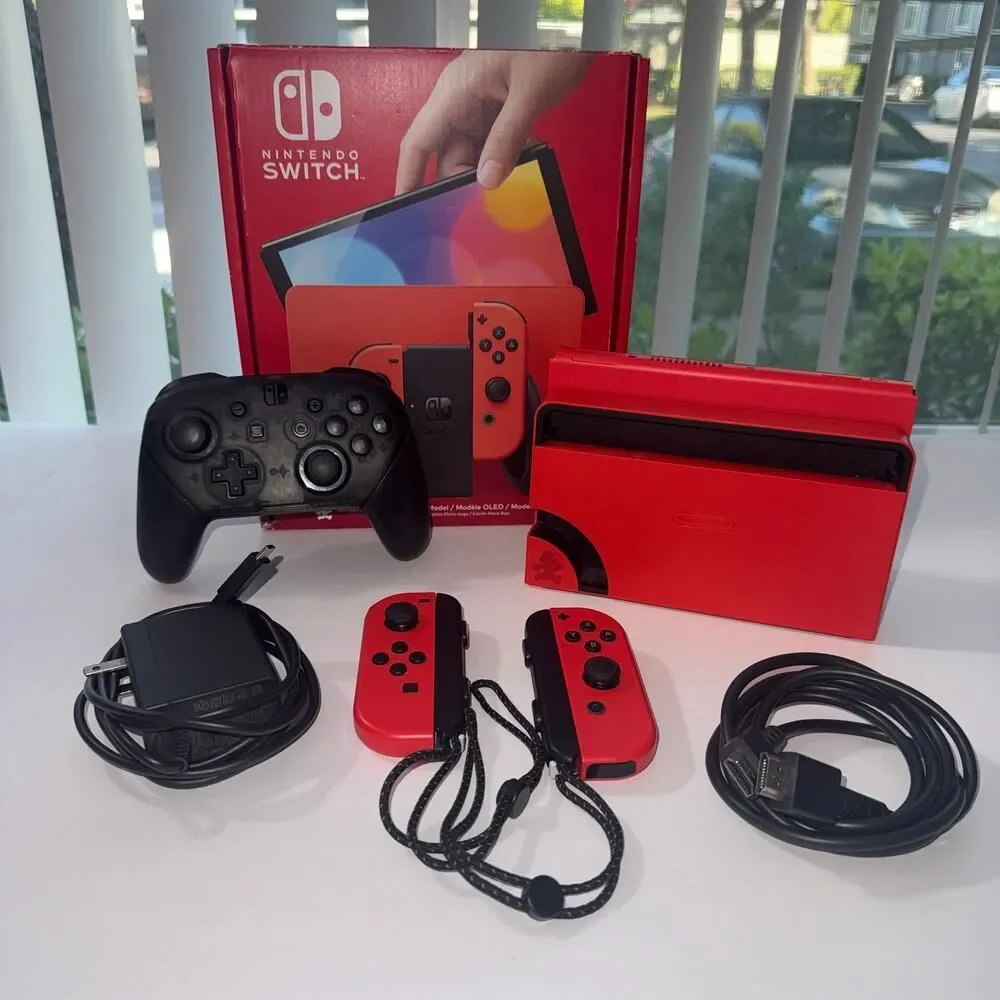 Nintendo Switch OLED Mario Red Edition + Pro Controller & Video Game Bundle